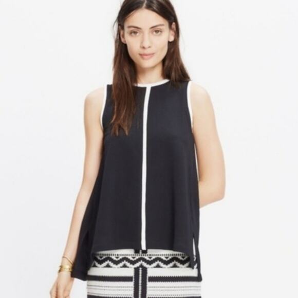Madewell XS Crepe Canal Tank Black White - Picture 1 of 8